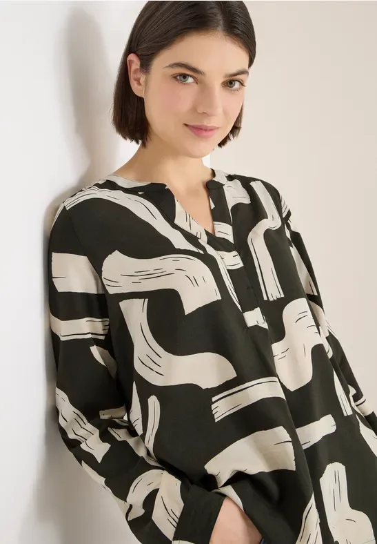 Thumbnail - Cecil Damen Gemusterte Split Neck Bluse in Grün, Gr: M