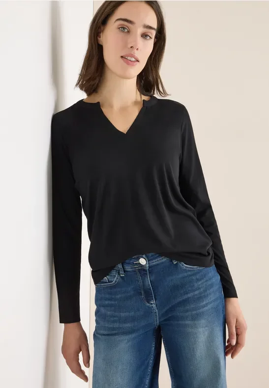 Cecil Damen Shirt im Tunika-Look in Schwarz, Gr: XXL
