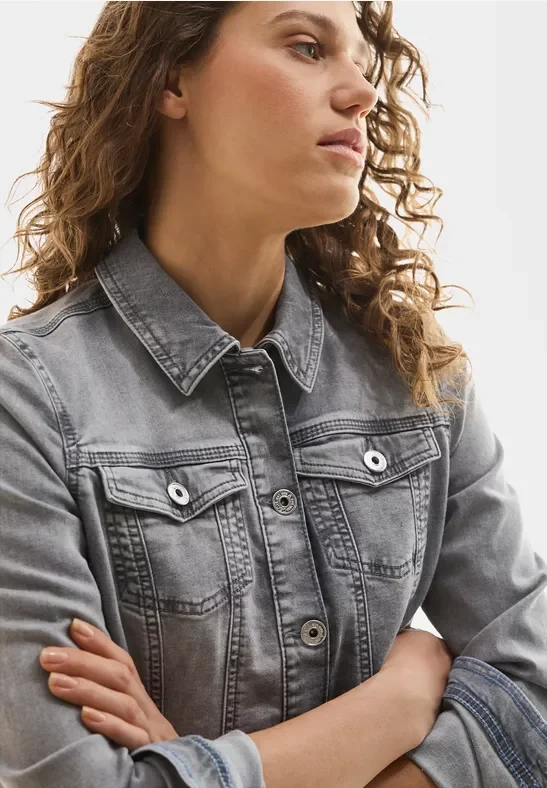 Thumbnail - Cecil Damen Jeansjacke mit Hemdkragen in Grau, Gr: M