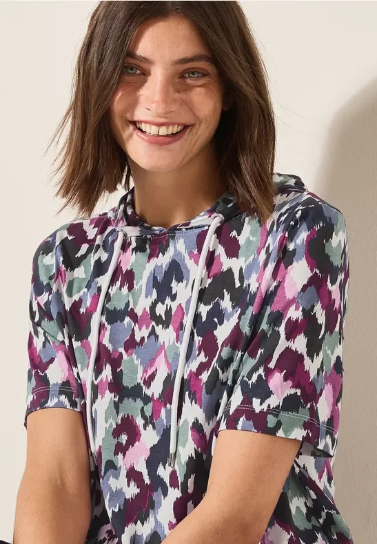 Cecil Damen Gemustertes Hoodie Shirt in Weiß, Gr: XL