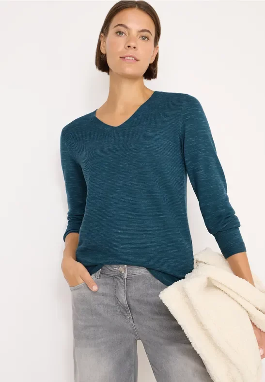 Thumbnail - Cecil Damen V-Neck Pullover in Blau, Gr: XXL