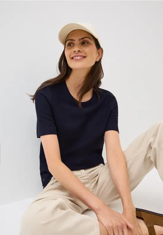 Thumbnail - Cecil Damen Bouclé Slub Shirt in Blau, Gr: XS