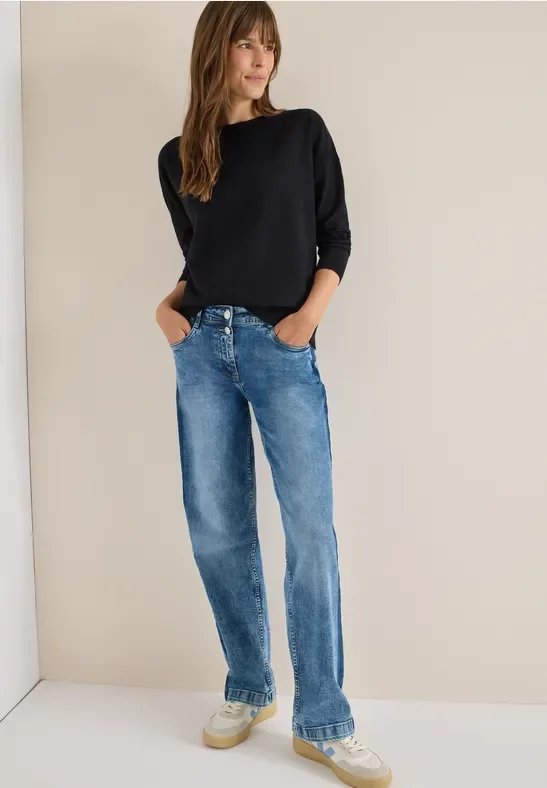 Cecil Damen Pullover mit Strukturdetail in Schwarz, Gr: S