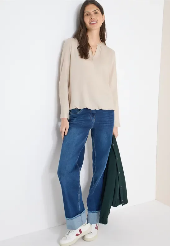 Thumbnail - Cecil Damen Bluse in Unifarbe in Beige, Gr: XXL