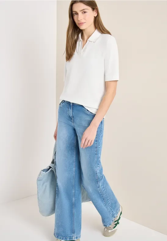 Cecil Damen Piqué Poloshirt in Weiß, Gr: M