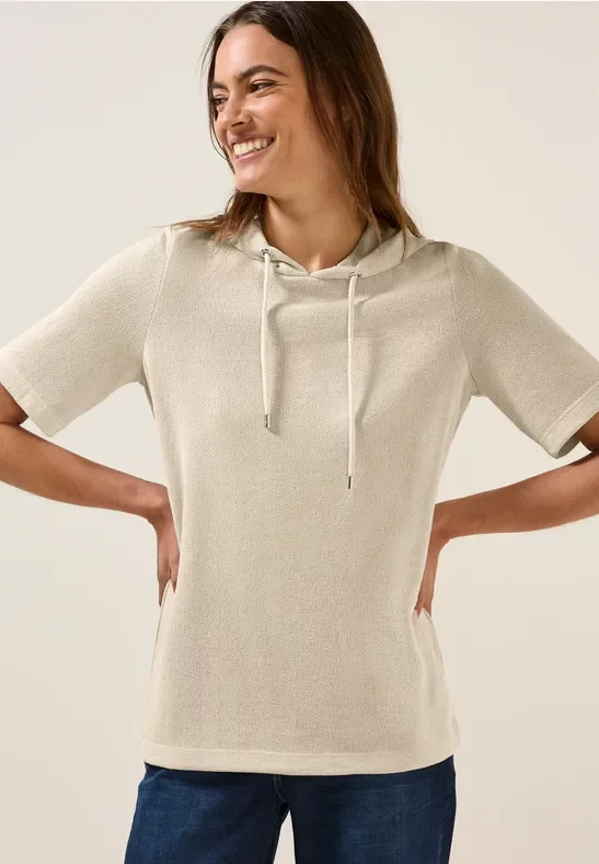 Cecil Damen Crepe Hoodie-Shirt in Beige, Gr: XXL