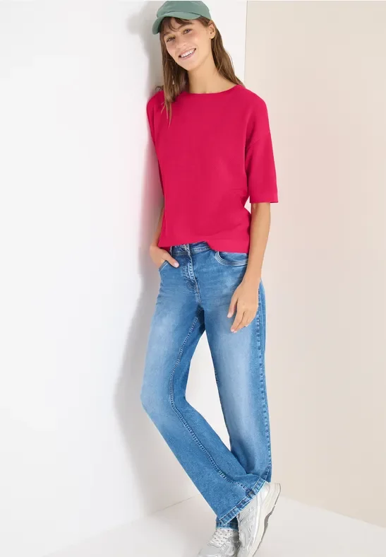 Cecil Damen Kurzarm Pullover mit Struktur in Pink, Gr: M