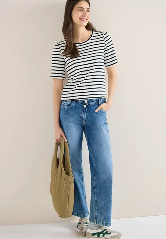 Cecil Damen T-Shirt mit Rundhals und Streifen in Blau, Gr: XL