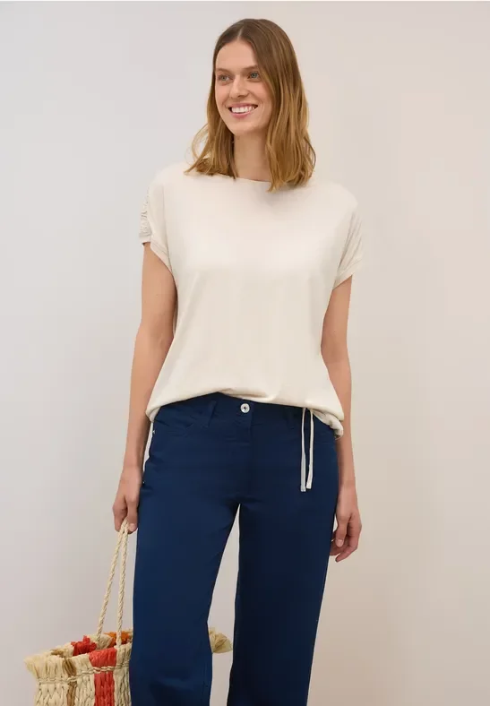 Cecil Damen T-Shirt mit Raffung in Beige, Gr: XS