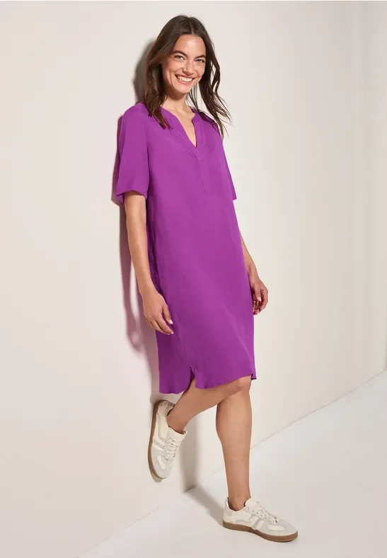 Cecil Damen Split Neck Leinenmix Kleid in Pink, Gr: XS