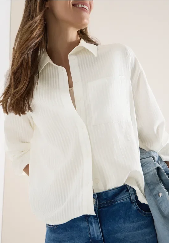 Cecil Damen Bluse mit Hemdkragen und Streifen in Weiß, Gr: XXL