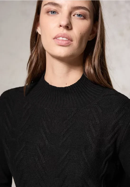Thumbnail - Cecil Damen Jaquard Pullover in Unifarbe in Schwarz, Gr: L