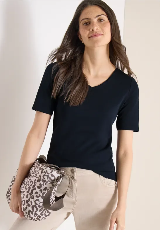 Cecil Damen Basic T-Shirt aus Baumwolle in Blau, Gr: S
