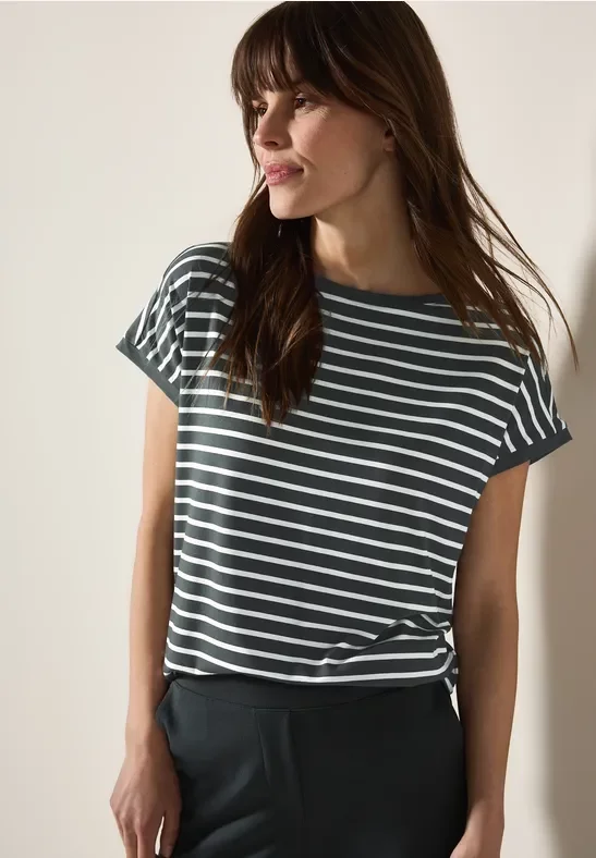 Thumbnail - Cecil Damen Gestreiftes T-Shirt in Grün, Gr: XS