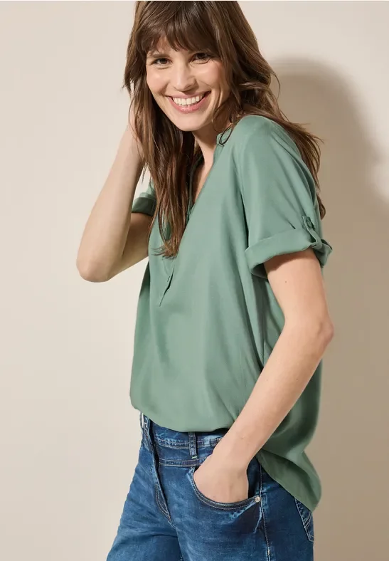 Cecil Damen Kurzarmbluse in Unifarbe in Grün, Gr: XS