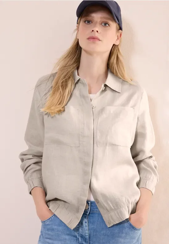 Thumbnail - Cecil Damen Leinenblouson mit Hemdkragen in Beige, Gr: XXL