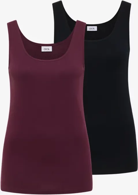 Cecil Damen Basic Top mit Rundhals im 2er-Pack in Multicolour|Rot|Blau, Gr: S
