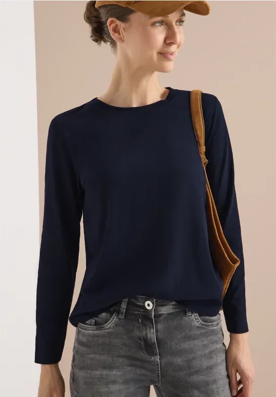 Thumbnail - Cecil Damen Basic Rundhalsshirt in Blau, Gr: XS