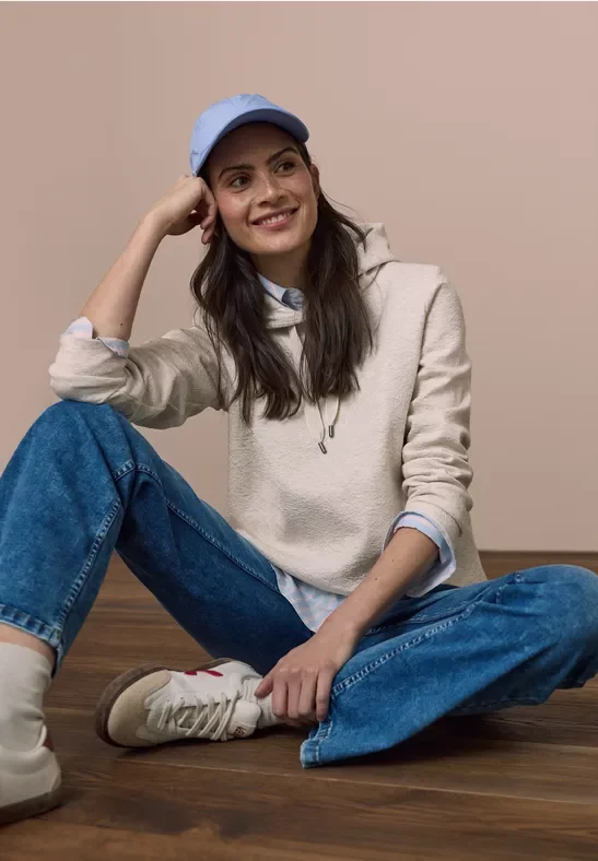 Cecil Damen Hoodie mit Struktur in Beige, Gr: M