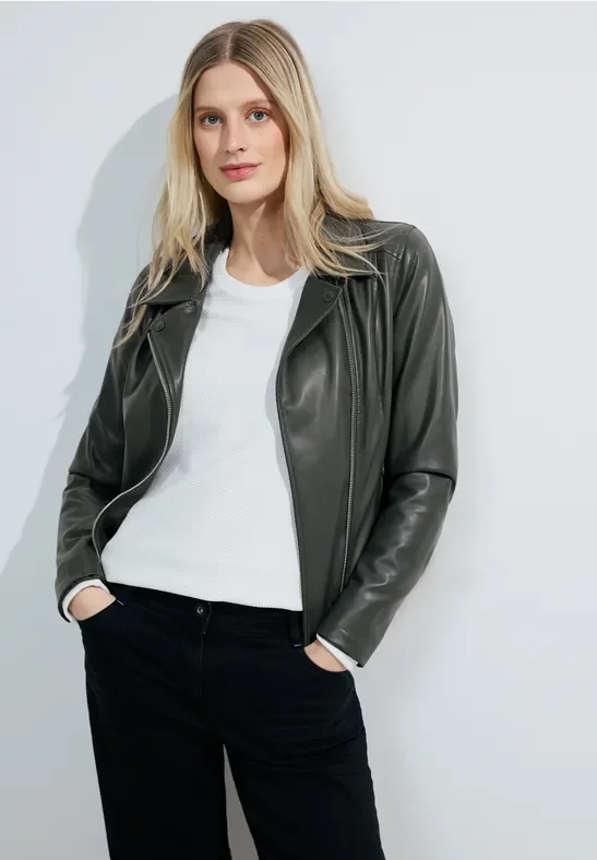 Thumbnail - Cecil Damen Coole Bikerjacke in Grün, Gr: XS