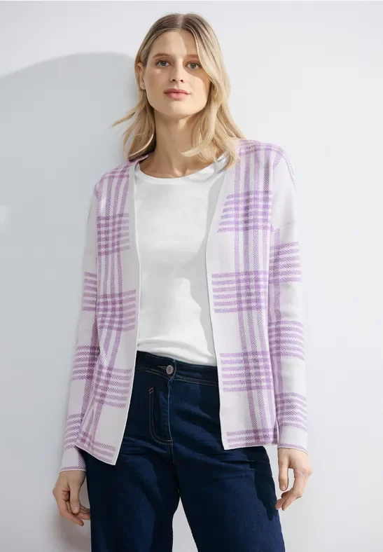 Thumbnail - Cecil Damen Karierte Strickjacke in Lila, Gr: M