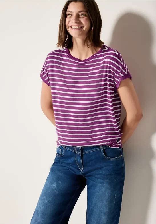 Cecil Damen Gestreiftes T-Shirt in Pink, Gr: XXL