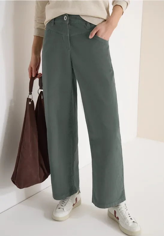 Cecil Damen Wide Leg Hose in Grün, Gr: 31