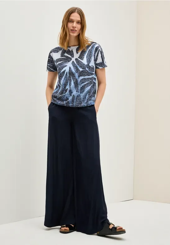 Thumbnail - Cecil Damen Ausbrenner-Shirt mit Muster in Blau, Gr: M