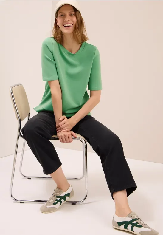 Thumbnail - Cecil Damen Softes Cupro Touch T-Shirt in Grün, Gr: M