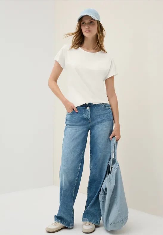 Cecil Damen Shirt mit Burn-Out-Details in Weiß, Gr: XXL