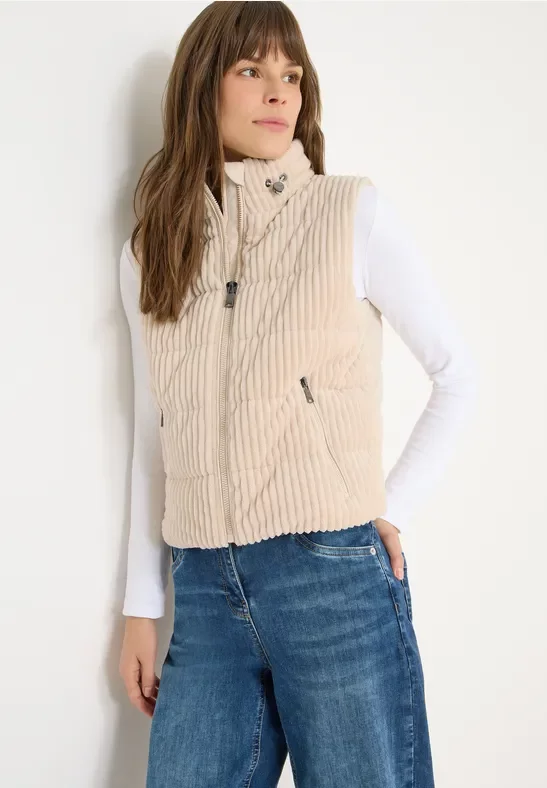 Thumbnail - Cecil Damen Struktumix Cordweste in Beige, Gr: XXL