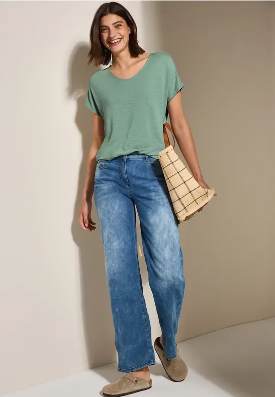 Thumbnail - Cecil Damen Strukturmix T-Shirt in Grün, Gr: XXL