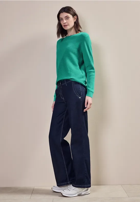 Thumbnail - Cecil Damen Pullover mit Rippstrukturmix in Grün, Gr: M