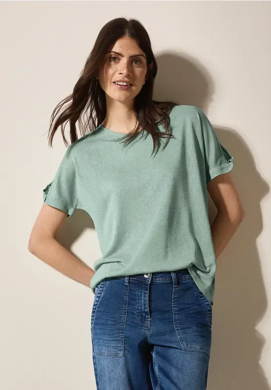 Thumbnail - Cecil Damen Leinen-Look Glitzer-Shirt in Grün, Gr: L