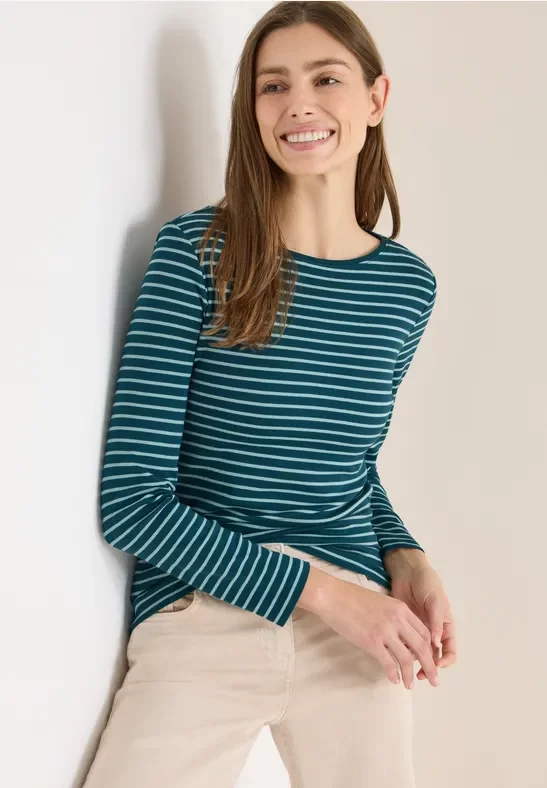 Cecil Damen Gestreiftes Shirt in Grün, Gr: XXL