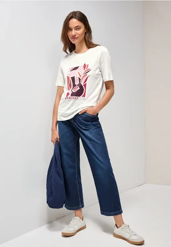 Cecil Damen T-Shirt mit Print in Weiß, Gr: XL