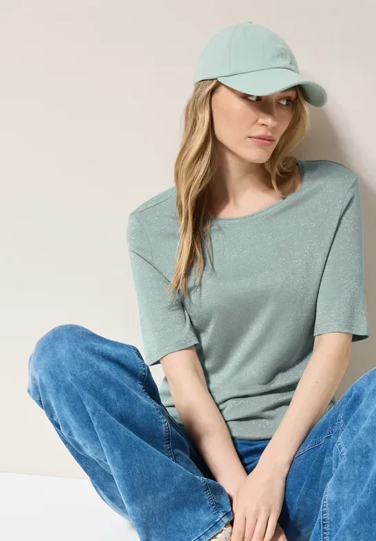 Thumbnail - Cecil Damen Glitzerndes T-Shirt in Grün, Gr: L