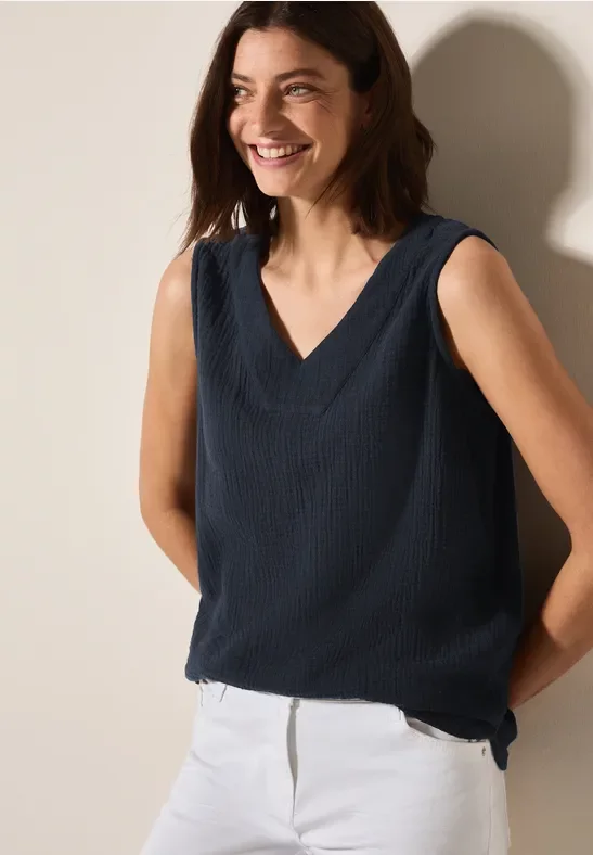 Cecil Damen Musselin Blusentop in Blau, Gr: XS