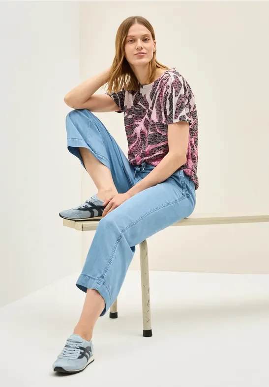 Thumbnail - Cecil Damen Ausbrenner-Shirt mit Muster in Rot, Gr: M