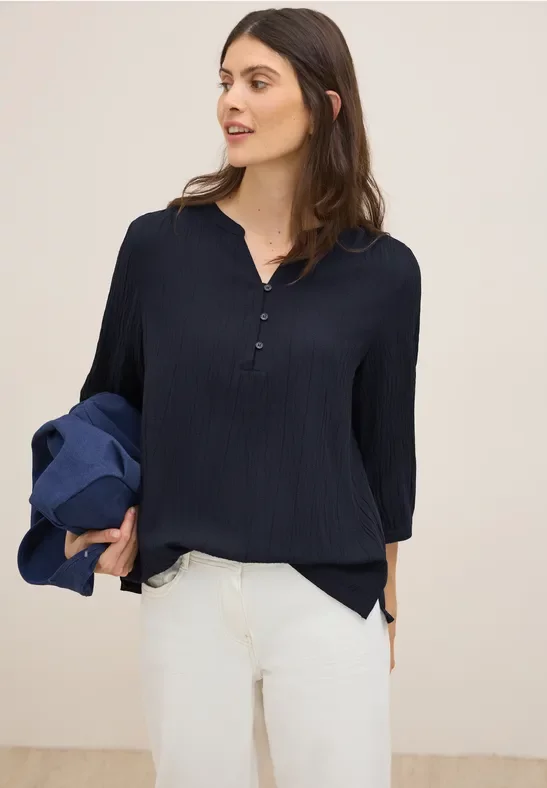 Cecil Damen Strukturbluse in Unifarbe in Blau, Gr: M