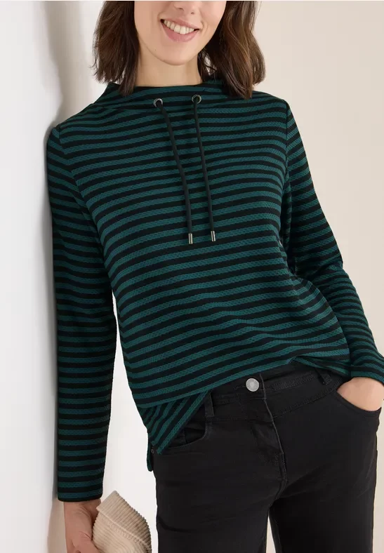 Cecil Damen Gestreiftes Funnelneck Shirt in Grün, Gr: XXL