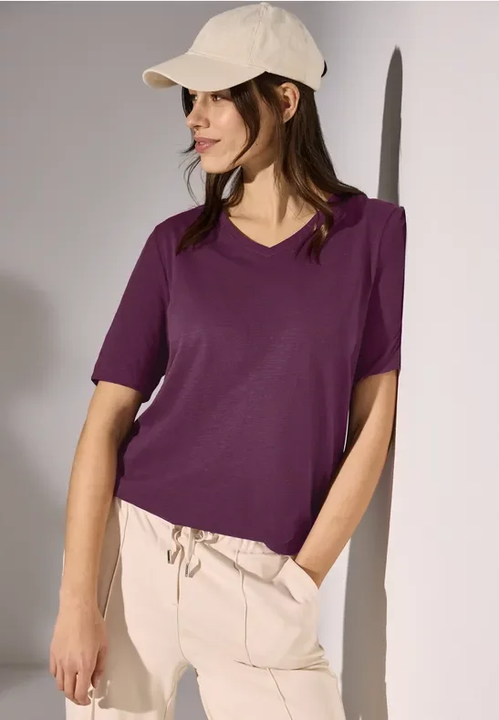 Cecil Damen Basic V-Neck T-Shirt in Pink, Gr: XL