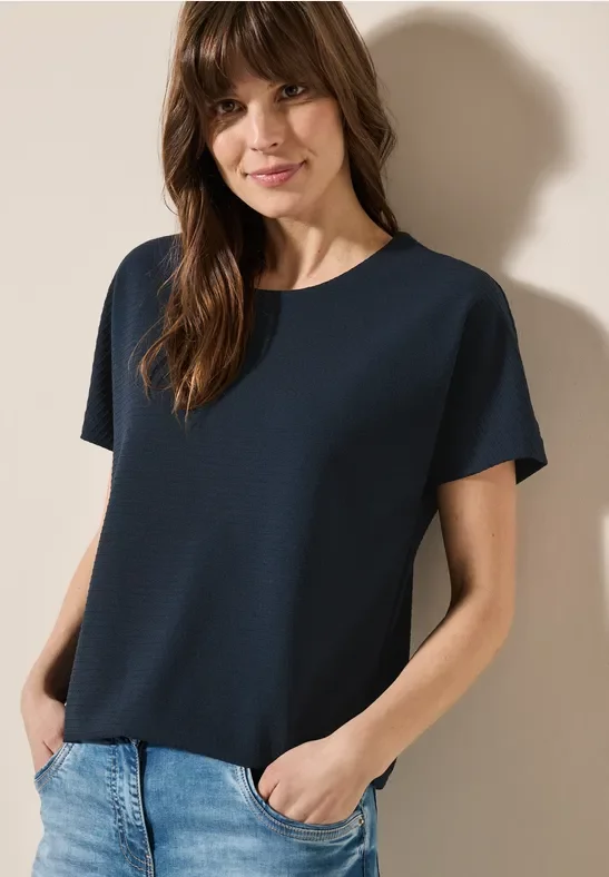 Thumbnail - Cecil Damen T-Shirt mit Struktur in Blau, Gr: L