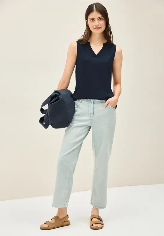 Thumbnail - Cecil Damen Split Neck Top in Blau, Gr: XXL