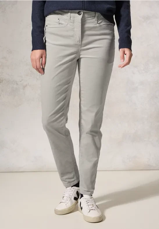 Cecil Damen Hose im Velvet-Look in Grau, Gr: 27