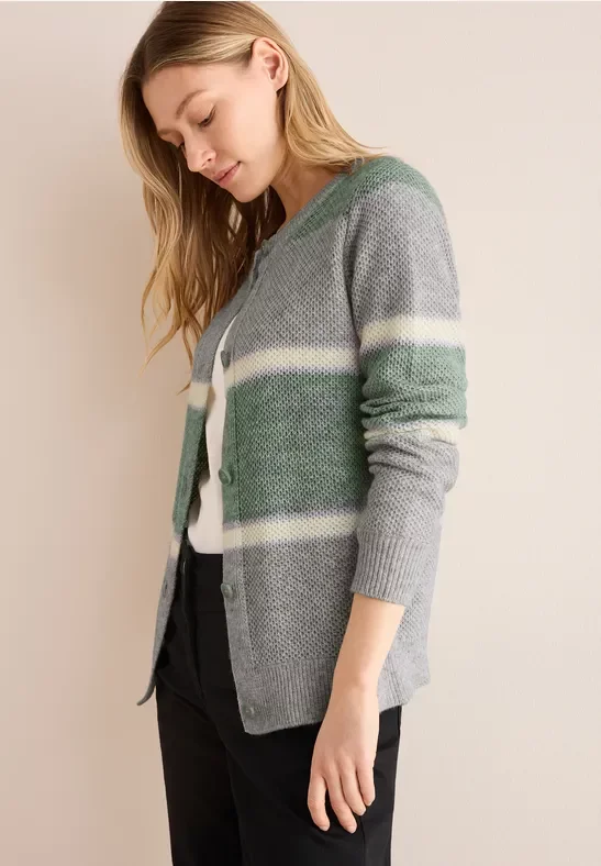 Thumbnail - Cecil Damen Gestreifter Cardigan in Grün, Gr: L
