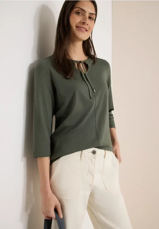 Cecil Damen 3/4-Arm Shirt mit Split Neck in Grün, Gr: XL