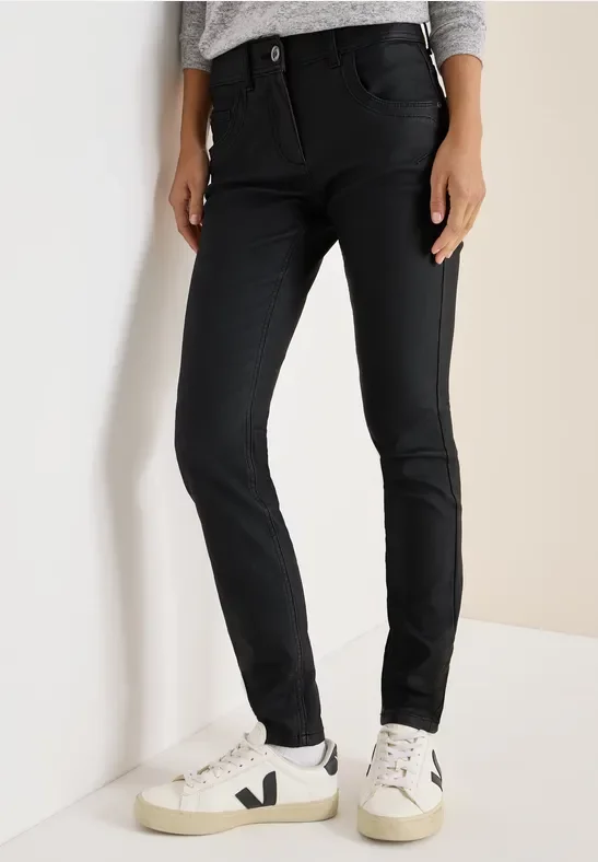 Cecil Damen Hose im Leder-Look in Schwarz, Gr: 25