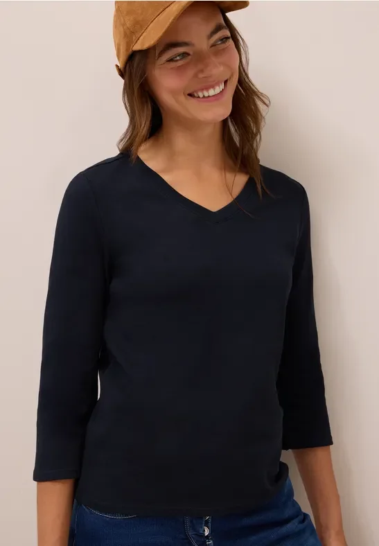 Cecil Damen Basic V-Neck Shirt in Blau, Gr: XL