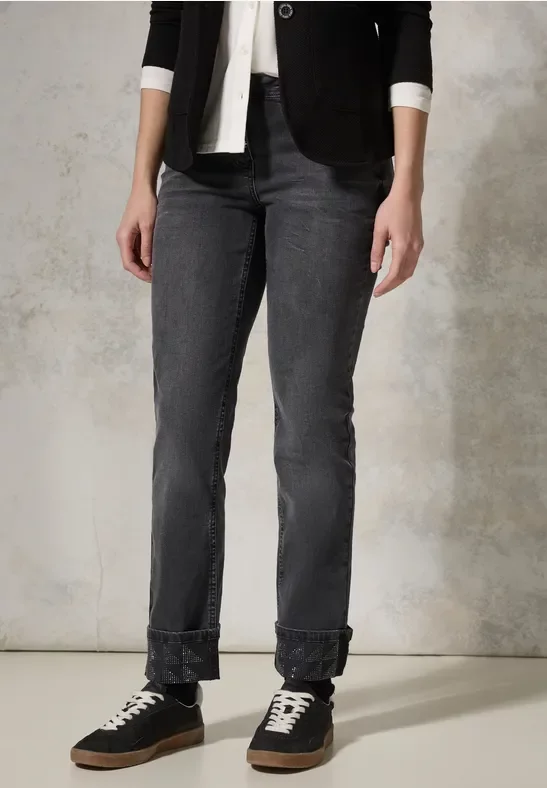 Thumbnail - Cecil Damen Jeans mit Turn-Up in Schwarz, Gr: 25